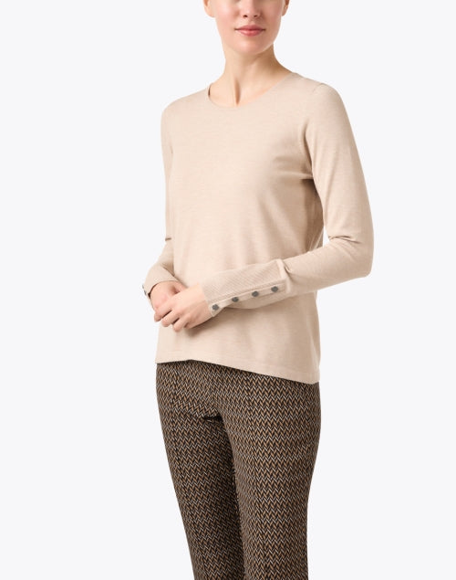 Stylish Tan Knit Top with Button - Detailed Cuffs