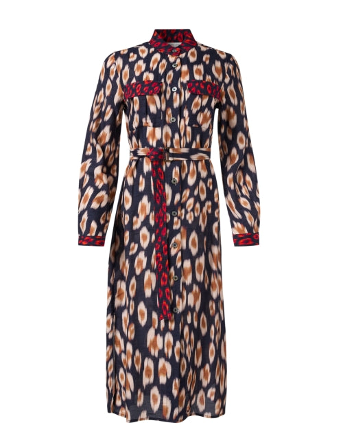 Stylish Tyra Abstract Leopard Print Shirt Dress with Mandarin Collar