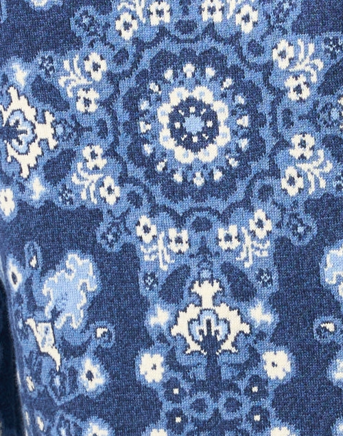 Livi Women's Blue Tile Pattern Knitted Cardigan with Delicate Gold Buttons
