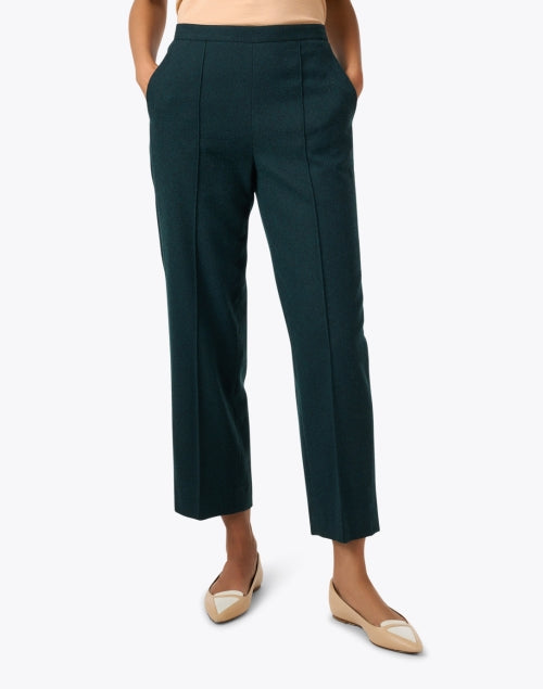 Stylish Dark Green Wool Blend Straight-Leg Pull-On Pants