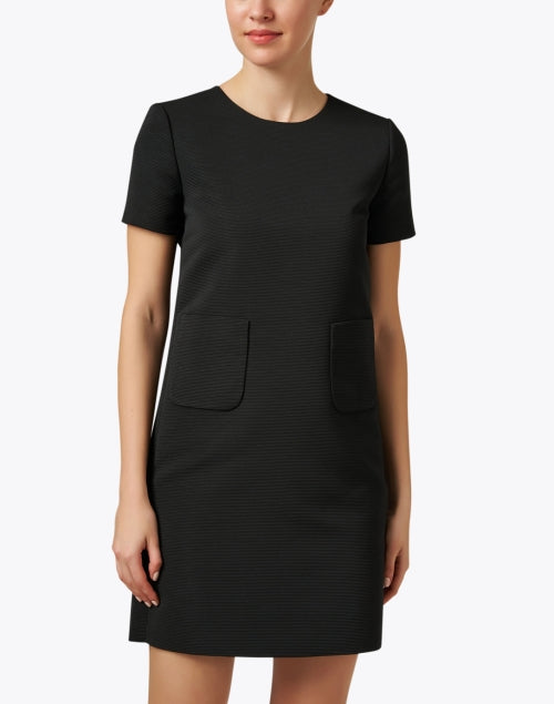 Black Ribbed Ottoman Mini Shift Dress by Emporio Armani