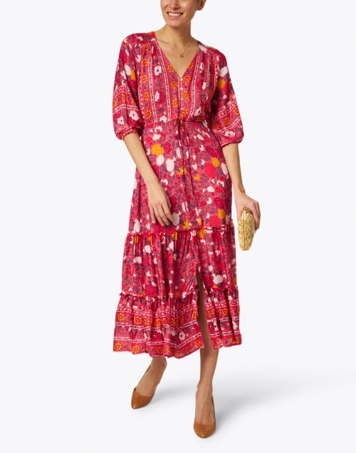 Stylish Carrie Red-Printed Midi Button-Down Dress