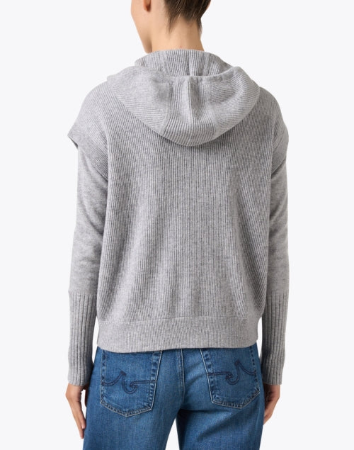 Stylish Grey Cashmere Knit Jacket with Drawstring Collar