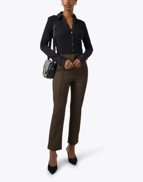 Veronica Beard Kean Ankle-Length Brown and Black Checked High-Rise Pants