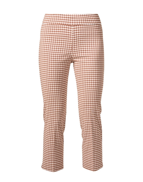 Brown Check Brigitte Cropped Stretch Pull - On Comfortable Pants