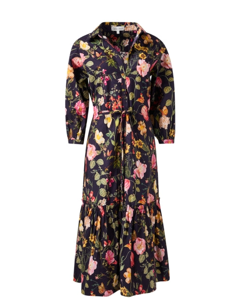 Navy and Multi - colored Floral Print Cotton Women's Shirt Dress by Hutton
