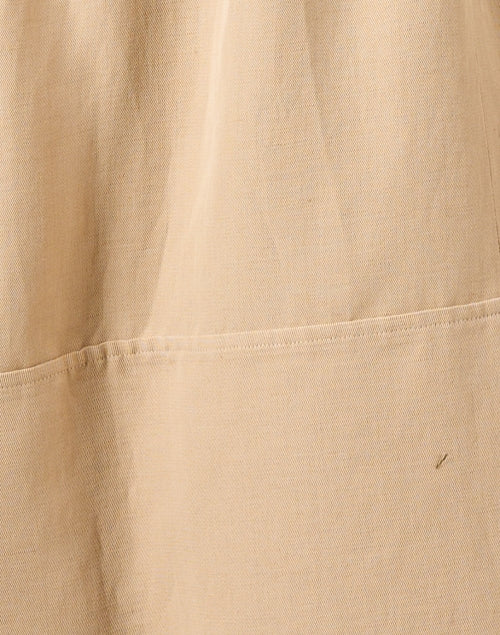 Elegant Beige Linen Blend Pleated Midi Dress