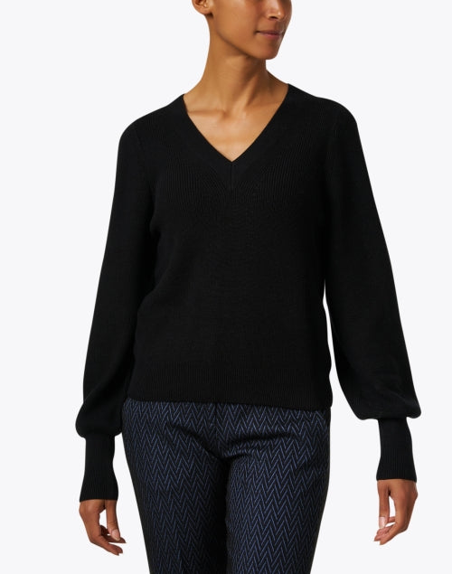 Stylish Black Cotton - Silk Balloon - Sleeve Sweater for Women