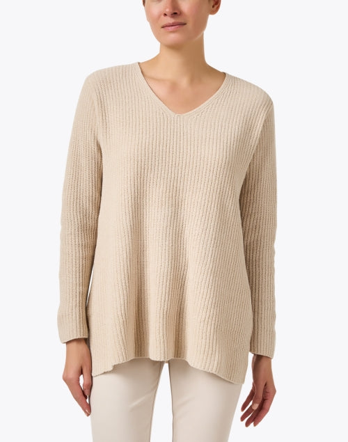Stylish Beige 100% Cotton Relaxed Ribbed Sweater