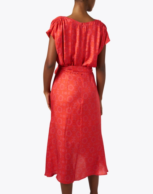 Fara Silk Wrap Dress with Stunning Red Print