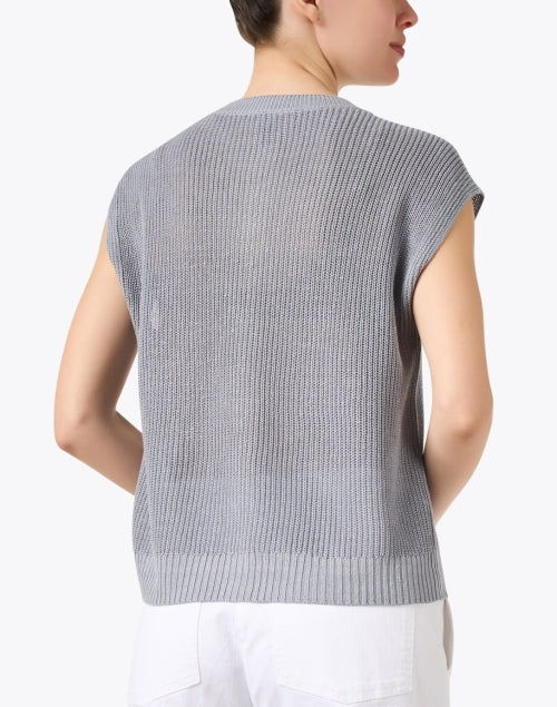 Eileen Fisher Women's Grey Ribbed Cotton-Linen Blend Sleeveless Cardigan for Transitional Seasons