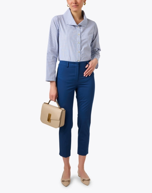 Stylish Blue and White Striped 100% Cotton Poplin Shirt with Signature Spread Collar