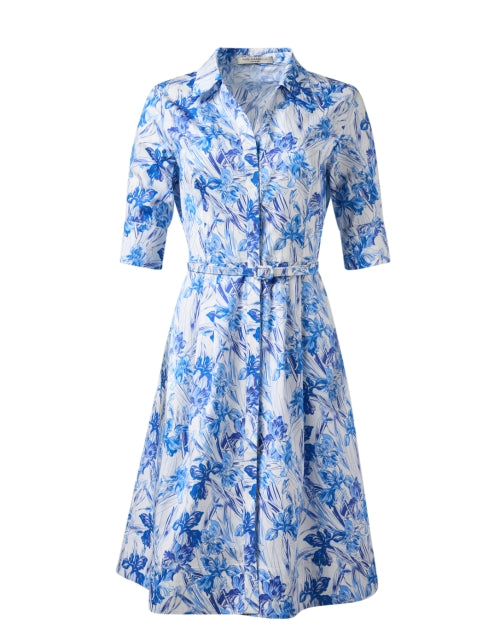 Stylish Blue and White Floral Print 100% Cotton Women's Shirt Dress for Daytime Events