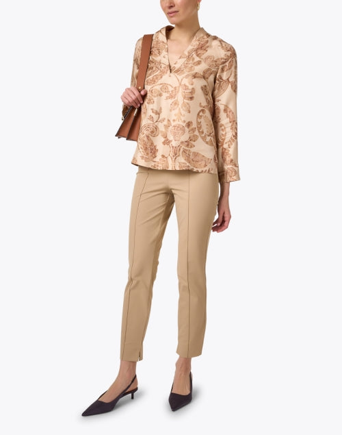 Elegant Beige Paisley Silk Ambroise Blouse for Effortless Style