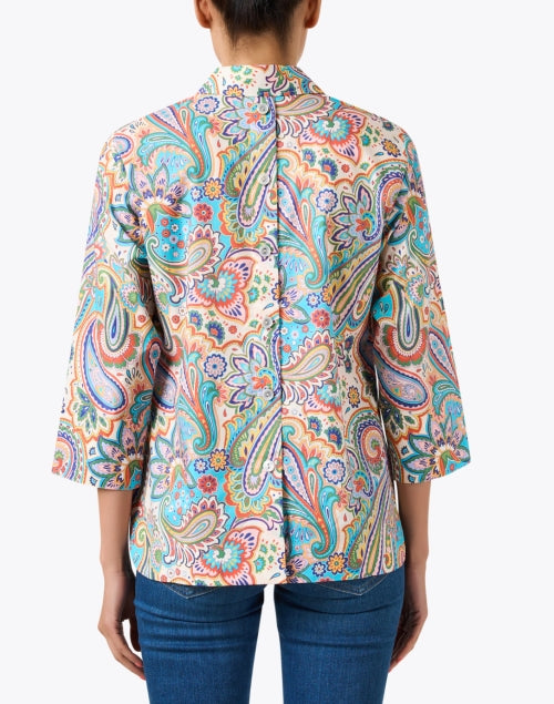 Aileen Multicolored Paisley Cotton Henley Top with Decorative Back Buttons