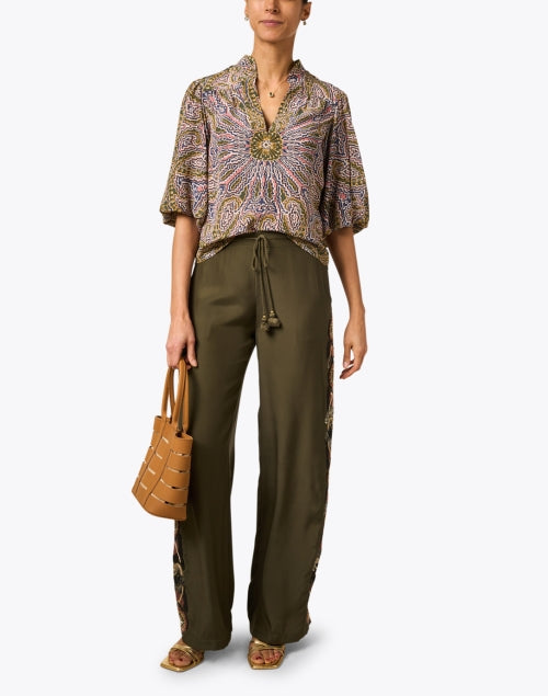Theodora Silk Wide - Leg Green Pants for Warm Days