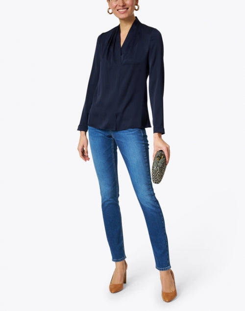 Nellie Stretch Silk Georgette Blouse in Midnight Blue