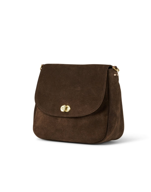 Adjustable Turnlock Louis Crossbody Bag in Rich Chocolate Brown Suede