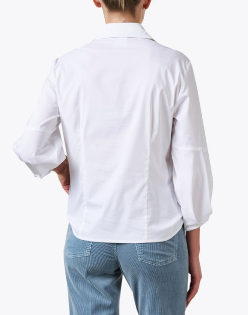 Emmy Women's White Button-Front Shirt with Self-Tie Hem and Balloon Sleeves
