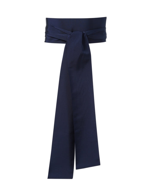Stylish Navy Cotton-Blend Wide Ribbed Self-Tie Satin Belt