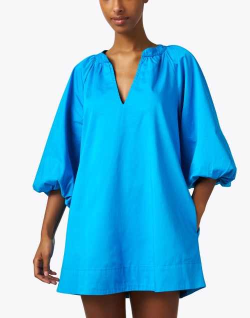 Stylish Maisie Turquoise Cotton Poplin Dress with Balloon Sleeves