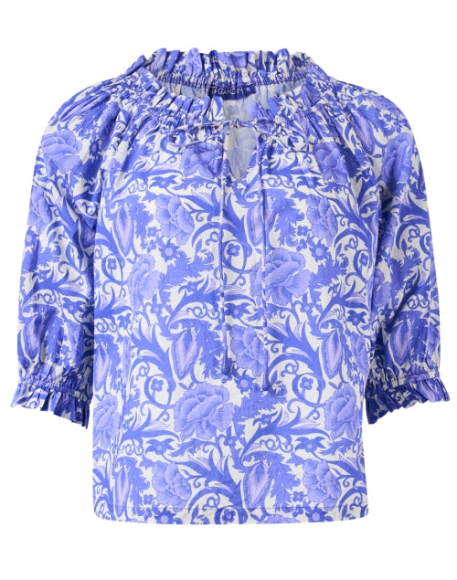Stylish Havana Blue Floral Print 100% Cotton Women's Top