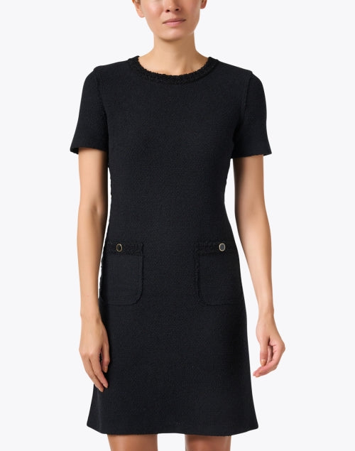 Elegant Luxury Black Boucle Knitted Women's Dress