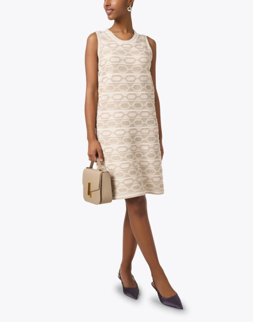 Beige Monochromatic Chain Motif Knit Women's Dress