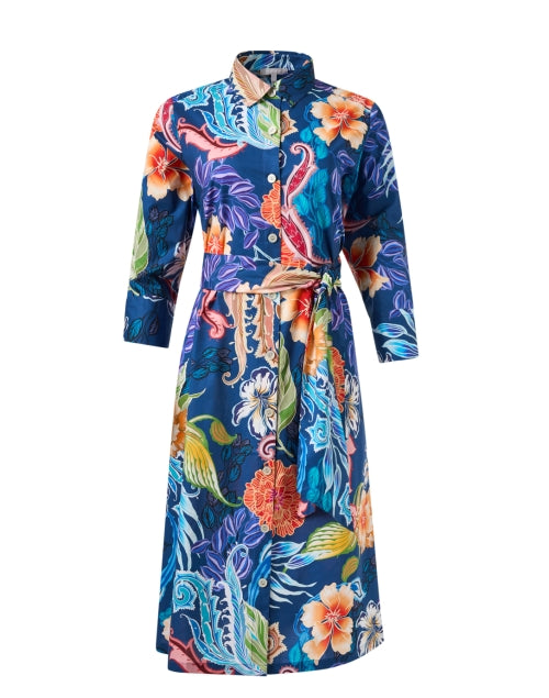 Tamron Women's Multi Floral Tropical Print Cotton Shirt Dress for a Sophisticated Look