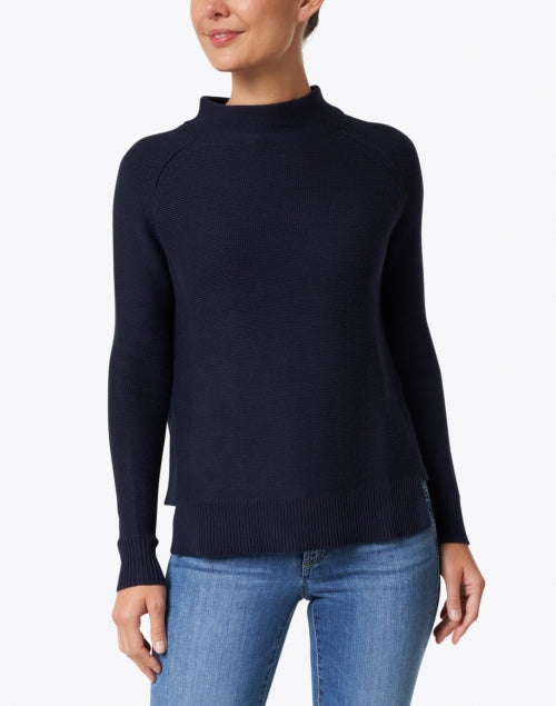 Navy Mid - weight Cotton Garter Stitch Men's Sweater for Casual Wear