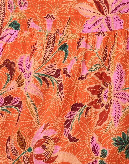 Banjanan's Feminine Orange Artistic Print Balloon Sleeve Maxi Dress