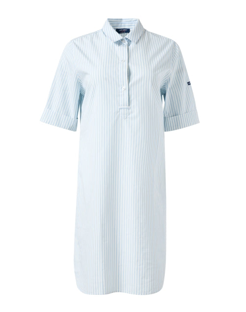 Leonie Women's White and Pale Blue Striped Cotton Casual Shirt Dress for Warm Weather