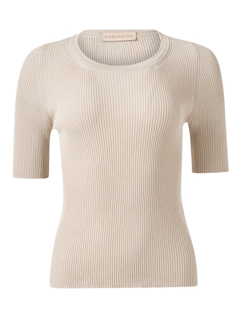 Stylish Beige 100% Cotton Rib Knit Everyday Top