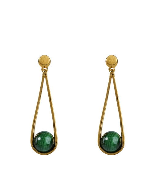 Gorgeous Mini Ipanema Green Stone Polished 22 - Karat Gold Drop Earrings