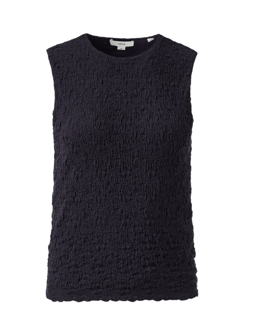 Navy Blue Smocked Design Sleeveless Women's Fashion Top