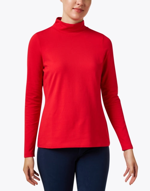 Stylish Red Pima Cotton Long Sleeve Mock Neck Women's Top