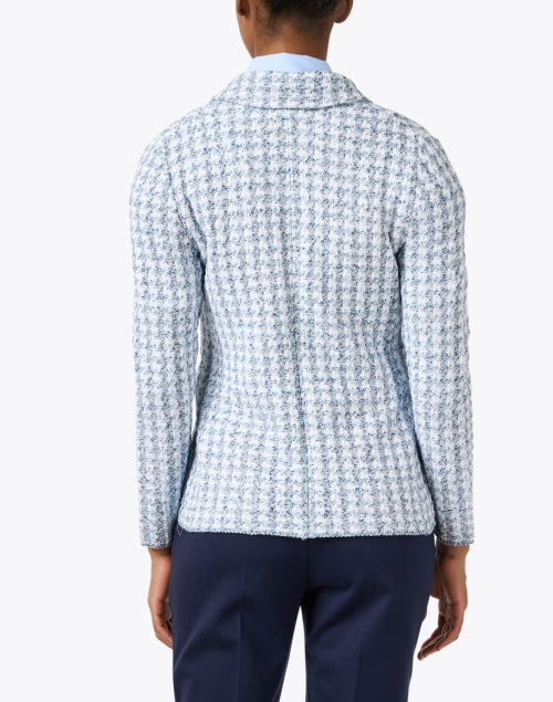 Stylish Amina Rubinacci Speranza Blue and White Checkered Pattern Cotton Blend Jacket for Weekday Wear
