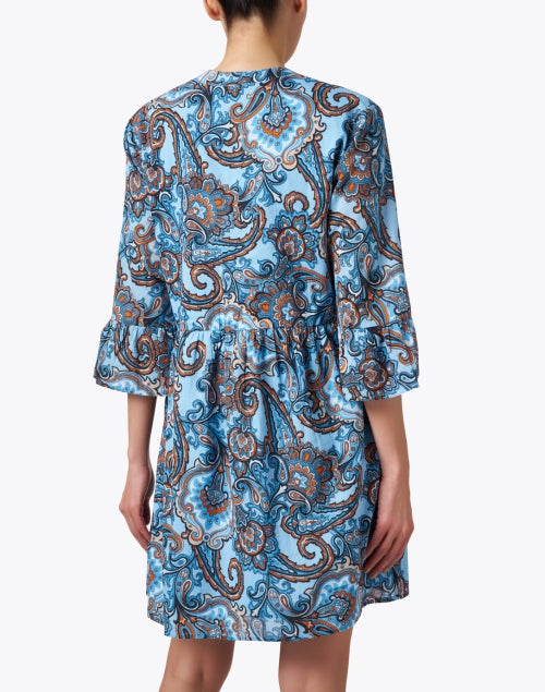 Stylish Women's Blue and Orange Paisley Patterned Shift Dress