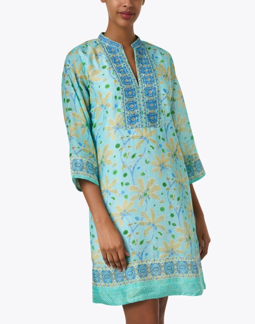 Stunning Turquoise Printed Women's Tunic Dress with Unique Details