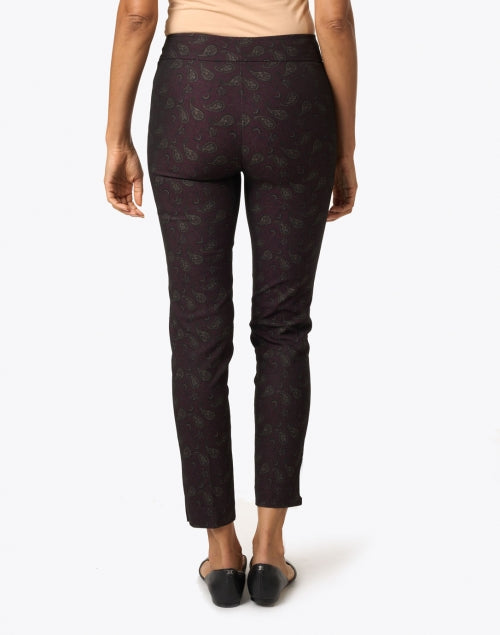 Avenue Montaigne Women's Pars Burgundy Paisley Print Stretch Pull-On Ankle Straight-Leg Pants