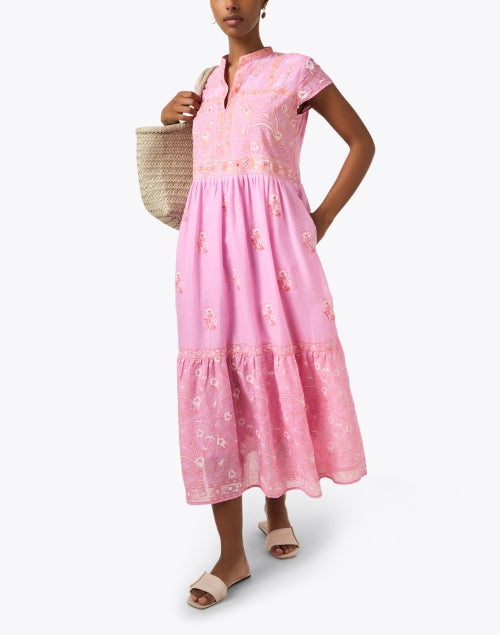 Fashionable Pink and Orange Embroidered Women's Dress for a Stylish Look