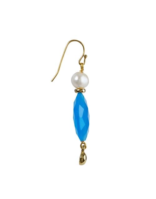 Exquisite Gold Plated Pearl and Blue Stone Post - Back Earrings