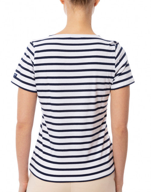 Etrille Classic White and Navy Striped Cotton Casual Women's Top