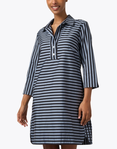 Stylish Aileen Black-and-Grey Striped Cotton Shirt Dress for Off - Duty Wear