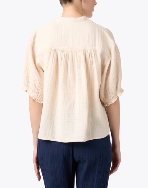 Taye Women's Beige Casual 100% Cotton Gauze Collared Top for Warm Weather