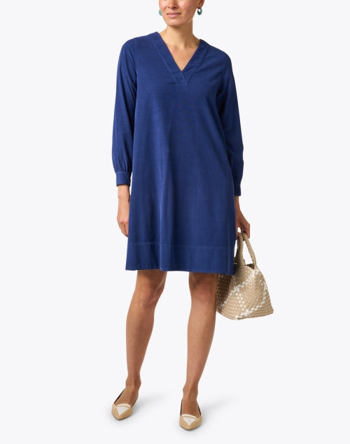 Stylish Navy Blue Corduroy Shift Dress for Week - to - Weekend Wear