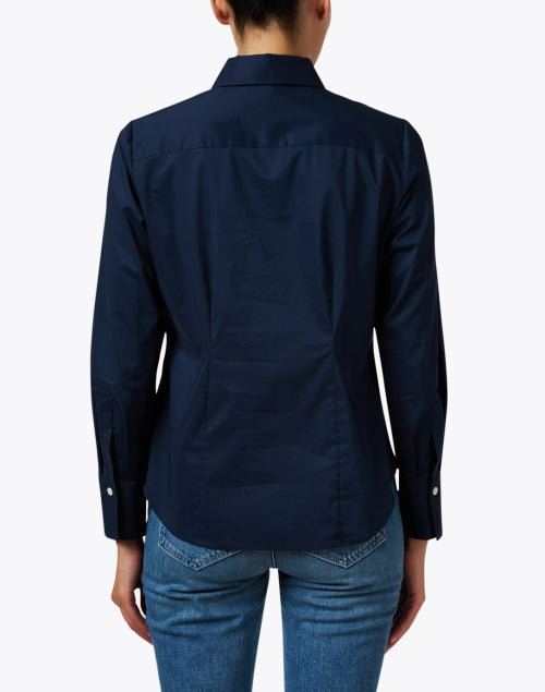 Stylish Navy Lightweight Stretch Cotton Button Front Diane Blouse