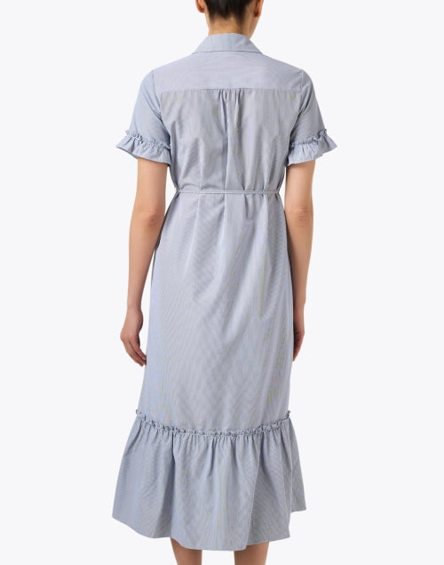 Navy and White Striped Carly Shirt Dress with Ruffle Trim