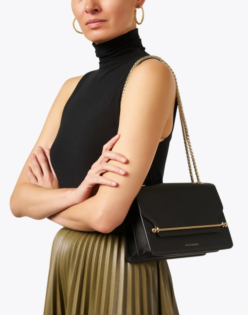 Stylish East/West Black Premium Leather Crossbody Bag for Fall