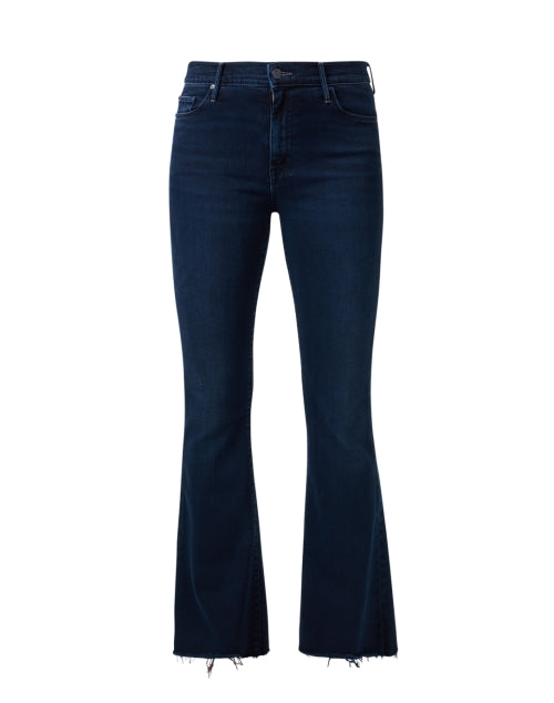Stylish Dark Blue Stretch Frayed Flare Weekender Jeans